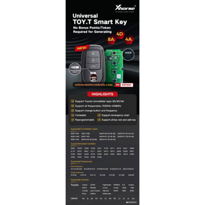 Xhorse XSTO01EN Telecomando Smart Key Toyota XM38 4D 8A 4A Tutto in Uno con Guscio Chiave e 4 Pulsanti - 4