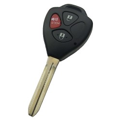 Toyota 2+1 button remote key shell with Toy43 blade with red panic ( no logo) - Toyota